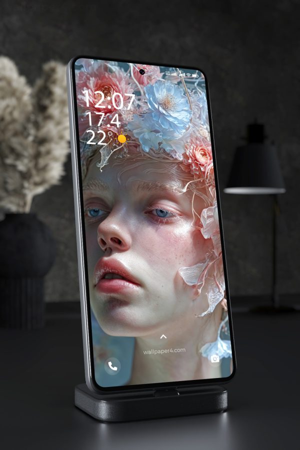 Phone Wallpaper 6975 - Ethereal Floral Beauty with Water Glass Effect