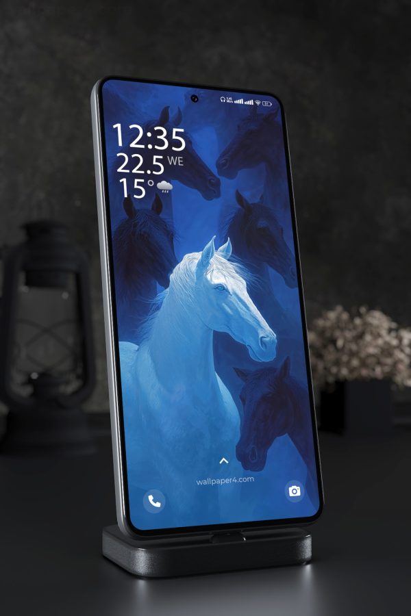 Mobile Wallpaper 6999 - Mystical Blue Horses Beneath a Starry Sky