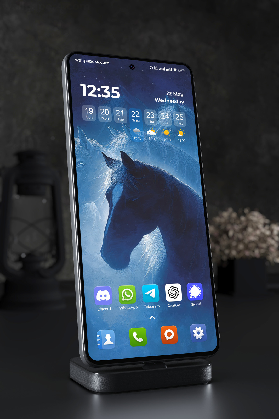 Mobile Wallpaper 6999 - Mystical Blue Horses Beneath a Starry Sky