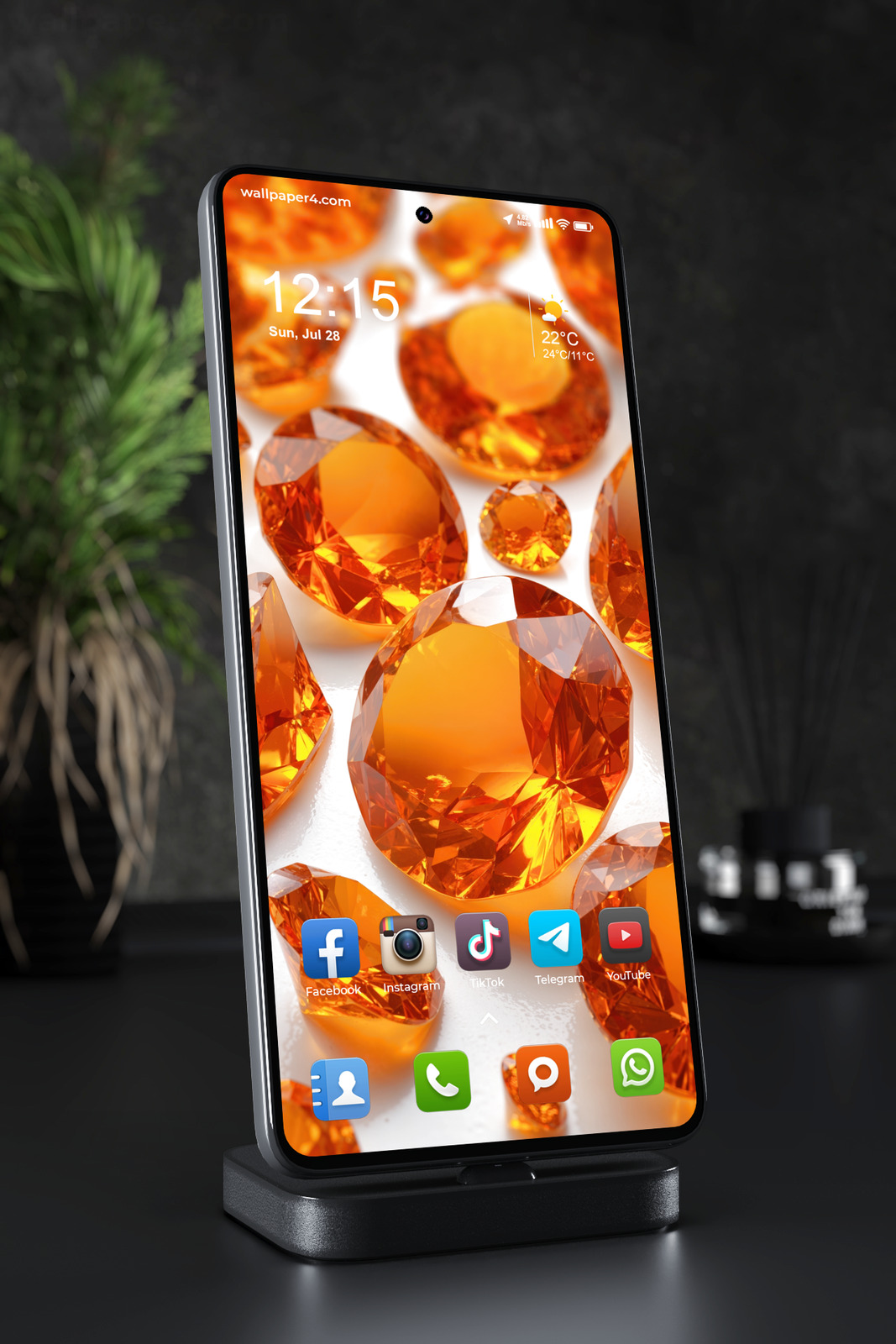Phone Wallpaper 7009 - Glowing Orange Gemstones in Radiant Detail