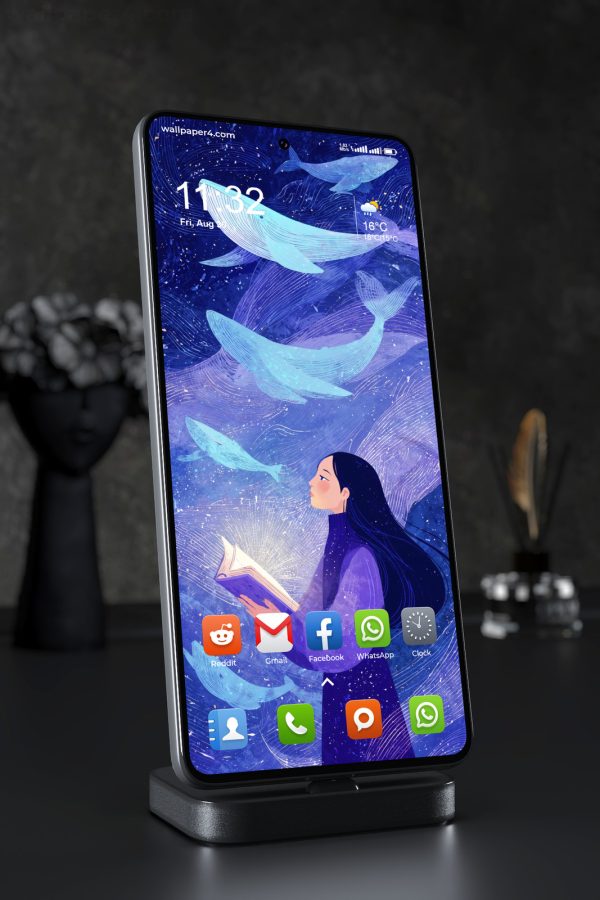 Phone Wallpaper 7019 - Celestial Whales and the Keeper of Stories