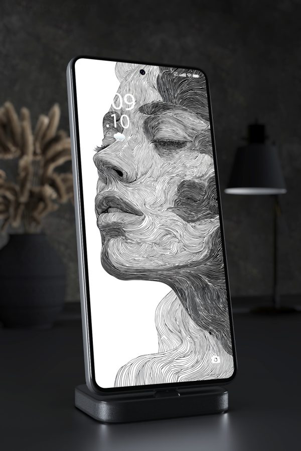 Phone Wallpaper 7028 - Abstract Human Face in Flowing Black Line Art