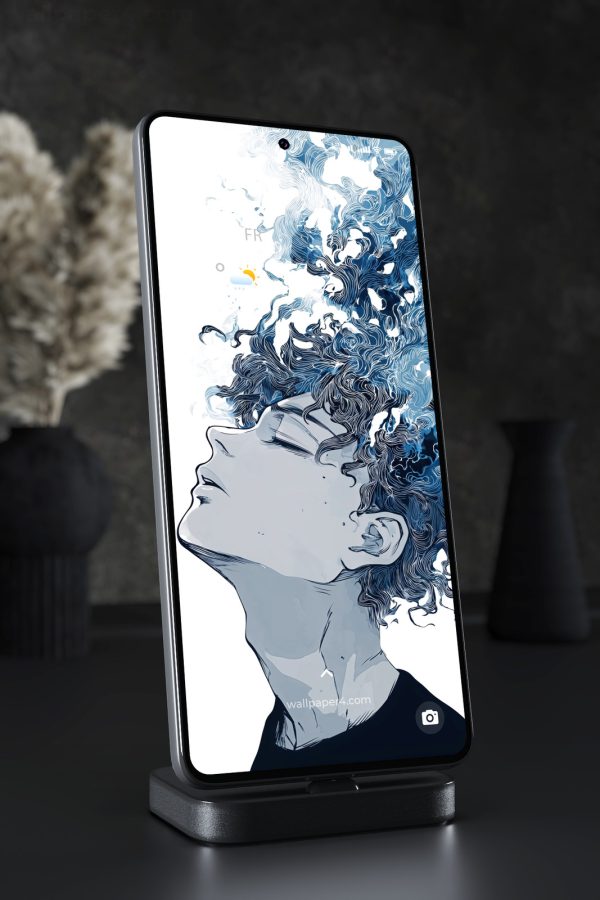 Phone Wallpaper 7032 - Dreaming Boy Beneath Blue Smoke Anime Portrait
