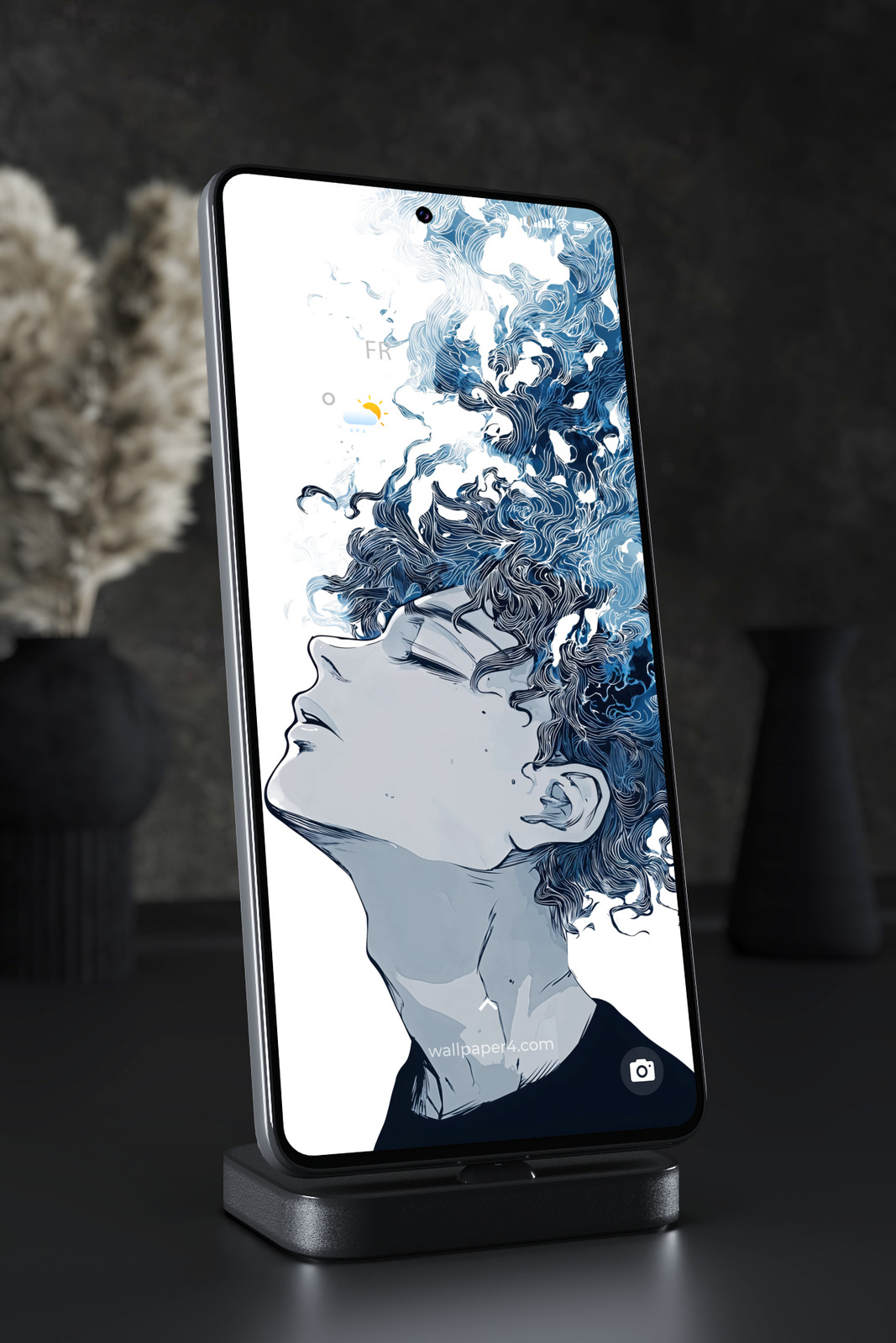 Phone Wallpaper 7032 - Dreaming Boy Beneath Blue Smoke Anime Portrait
