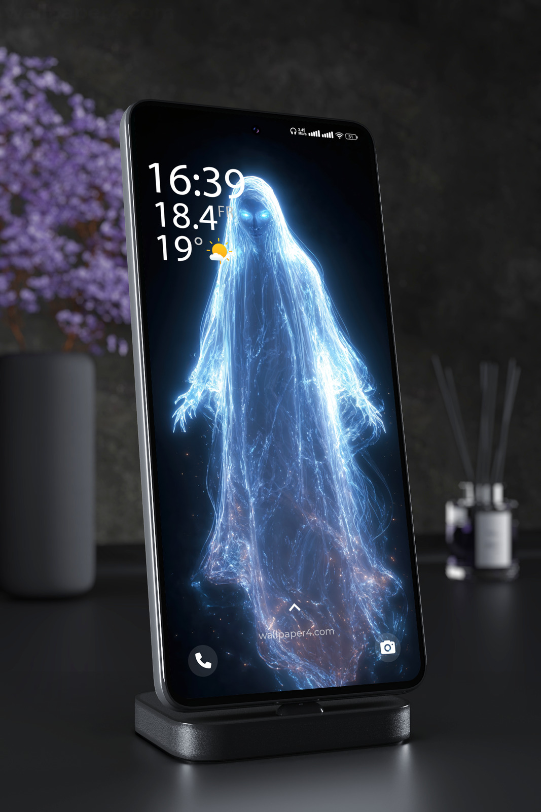 Phone Wallpaper 7036 - Glowing Blue Specter in the Dark