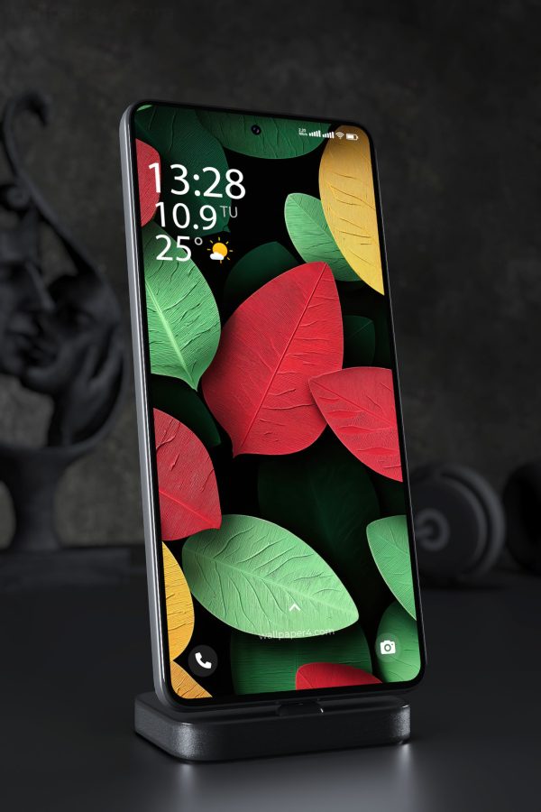 Mobile Wallpaper 7040 - Colorful Tropical Leaves on Deep Black Background