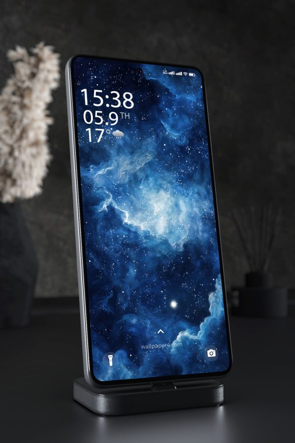 Phone Wallpaper 7043 - Celestial Blue Nebula and Swirling Starlight