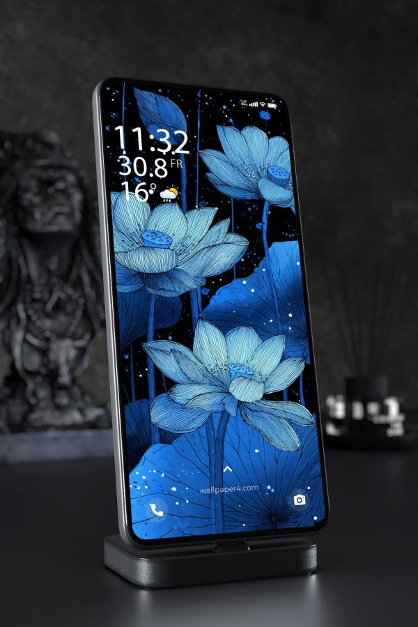 Mobile Wallpaper 7051 - Blue Lotus Flowers in Midnight Ink Art