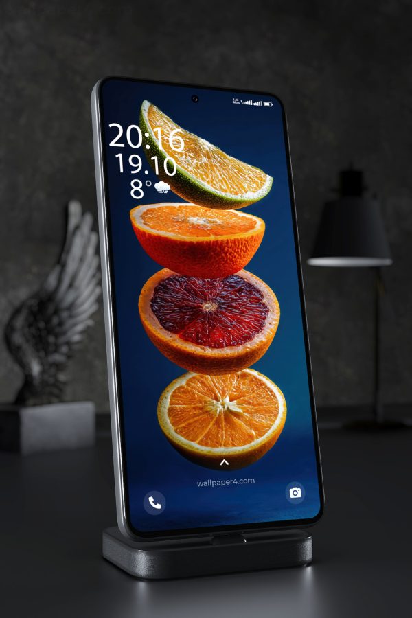Phone Wallpaper 7070 - Floating Citrus Slices on Deep Blue Background