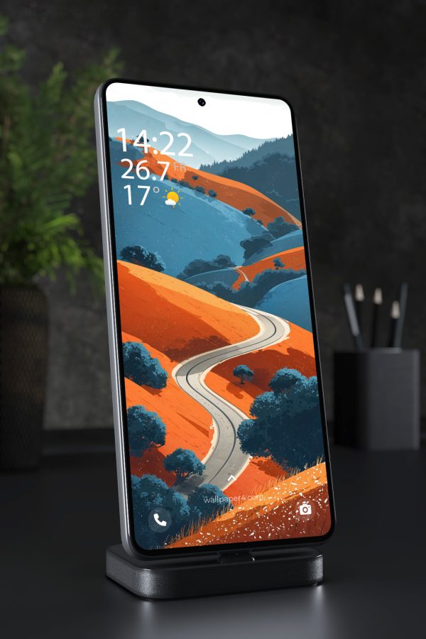 Phone Wallpaper 7090 - Winding Road Through Blue and Orange Hills