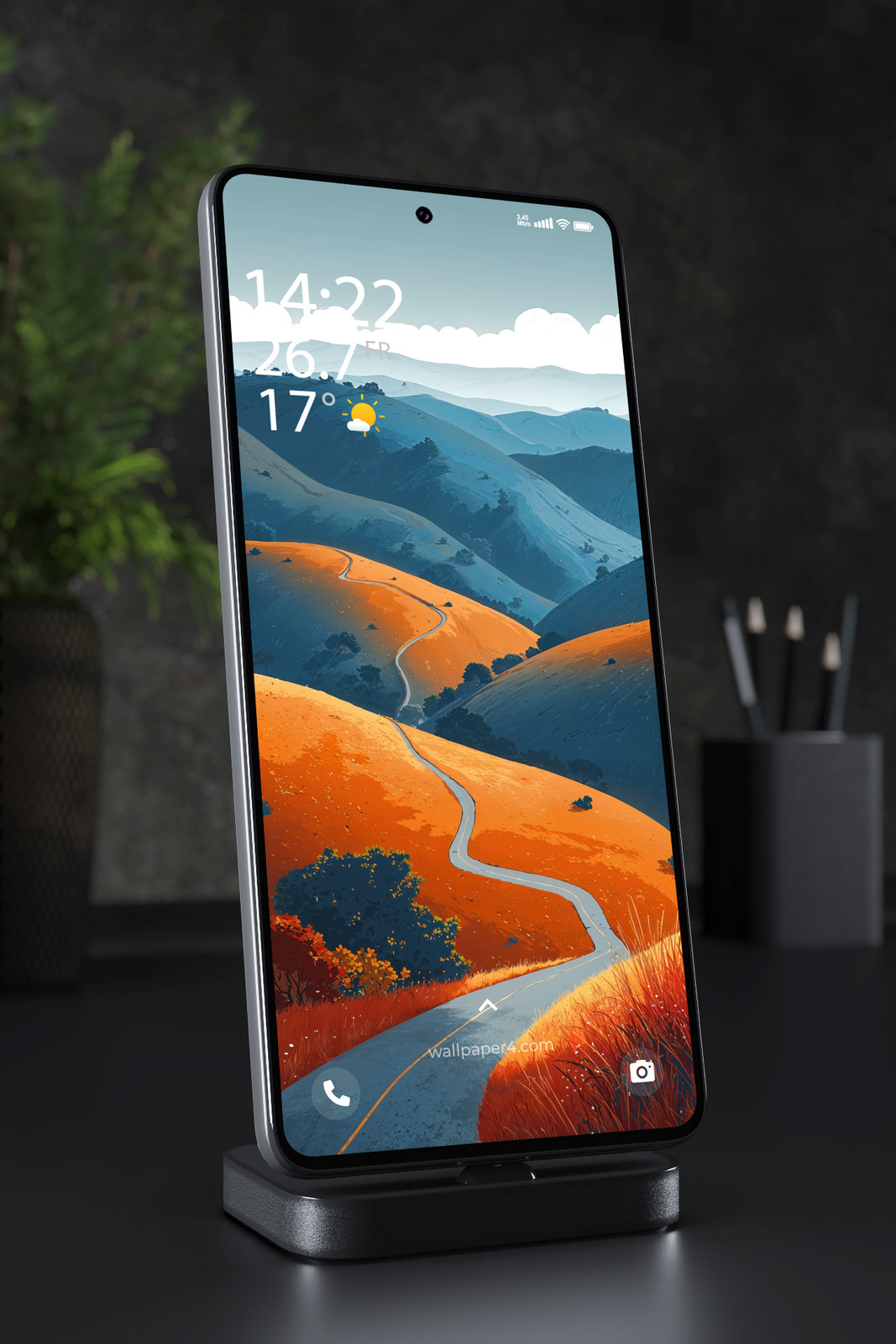 Mobile Wallpaper 7090 - Winding Road Through Blue and Orange Hills