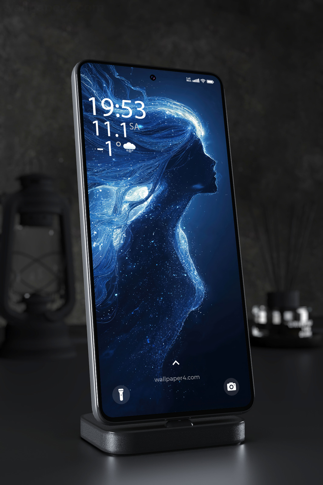 Mobile Wallpaper 7094 - Celestial Blue Woman in Flowing Starlight