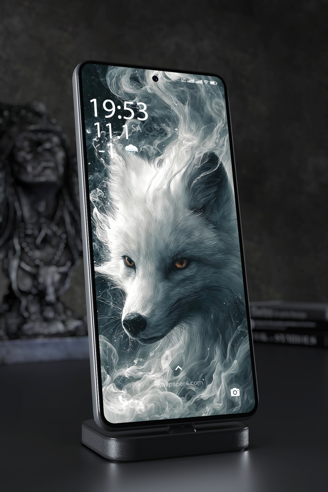 Mobile Wallpaper 7097 - Mystical White Fox in Flowing Spirit Smoke