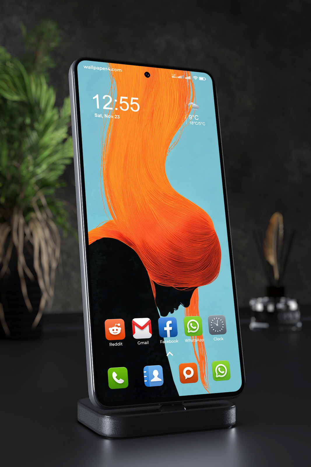 Mobile Wallpaper 7102 - Fiery Orange Hair Abstract Woman Portrait
