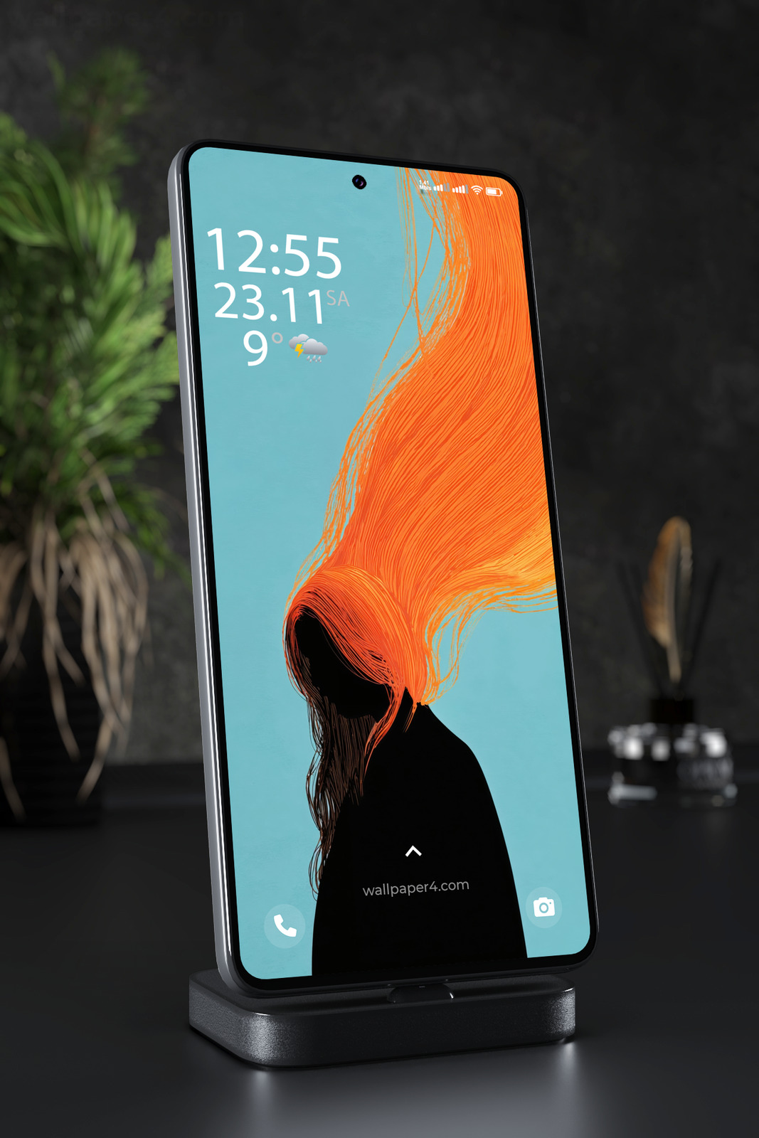 Mobile Wallpaper 7102 - Fiery Orange Hair Abstract Woman Portrait