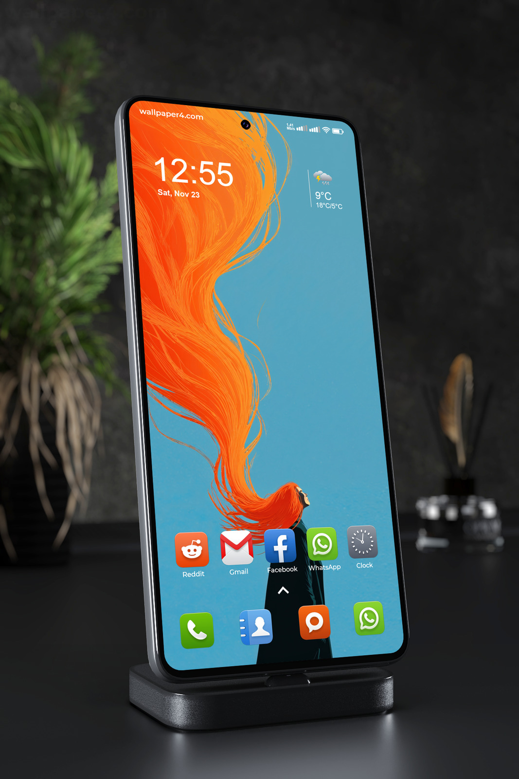 Mobile Wallpaper 7102 - Fiery Orange Hair Abstract Woman Portrait