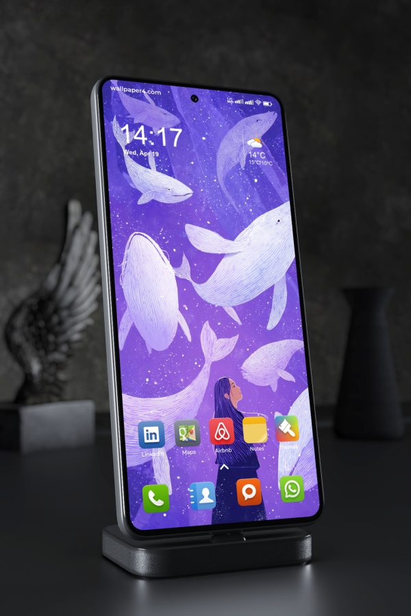 Phone Wallpaper 7116 - Dreamlike Whales in a Violet Cosmic Ocean