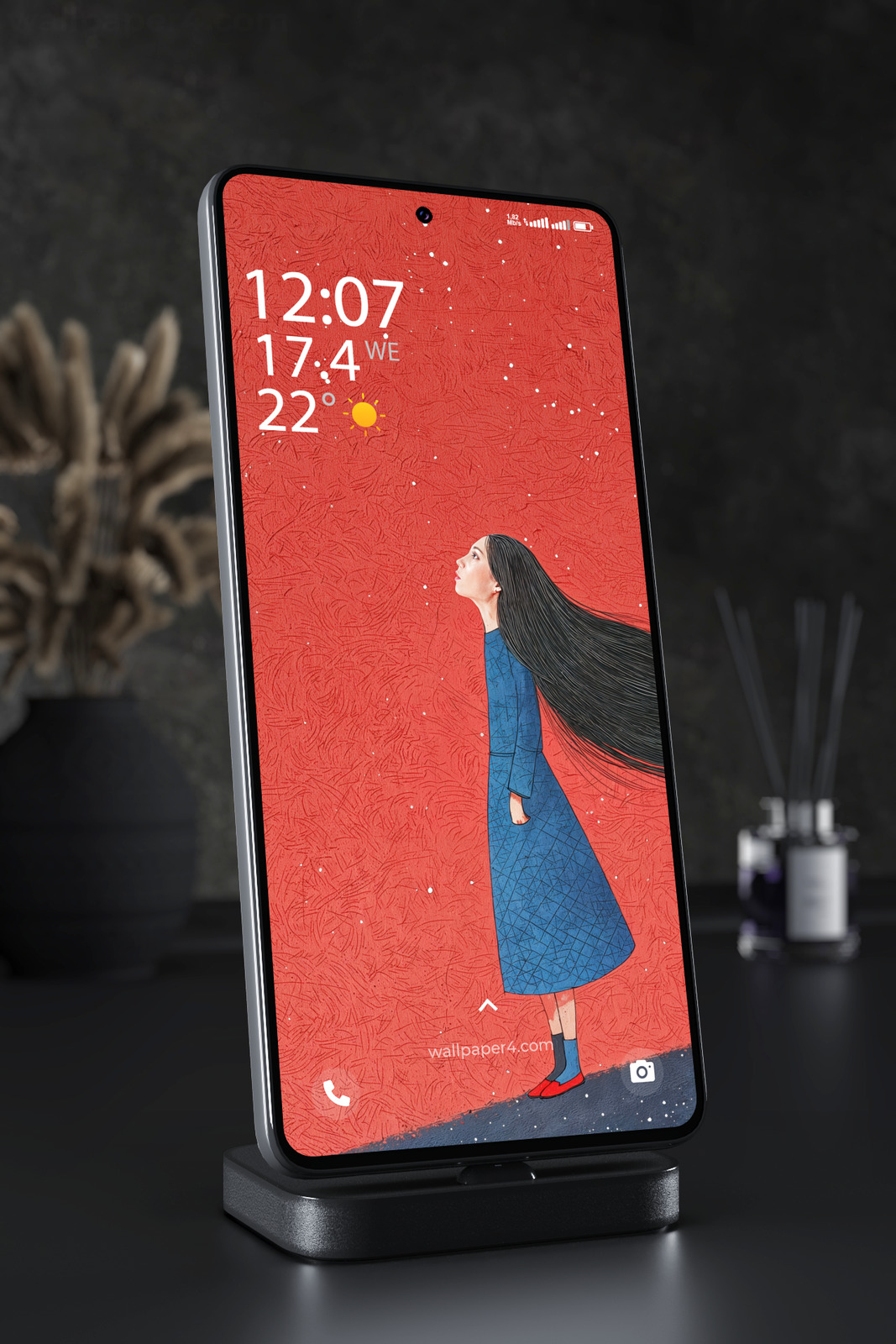 Mobile Wallpaper 7121 - Dreaming Woman with Flowing Hair Illustration