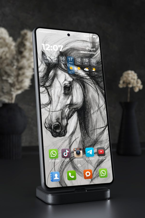 Phone Wallpaper 7125 - Monochrome Horse Pencil Sketch Portrait