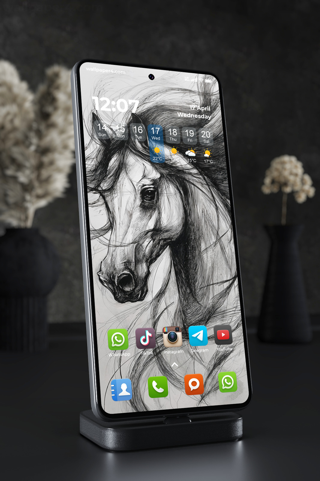 Phone Wallpaper 7125 - Monochrome Horse Pencil Sketch Portrait