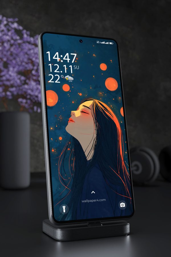 Phone Wallpaper 7129 - Cosmic Dreamer Under Glowing Orange Planets