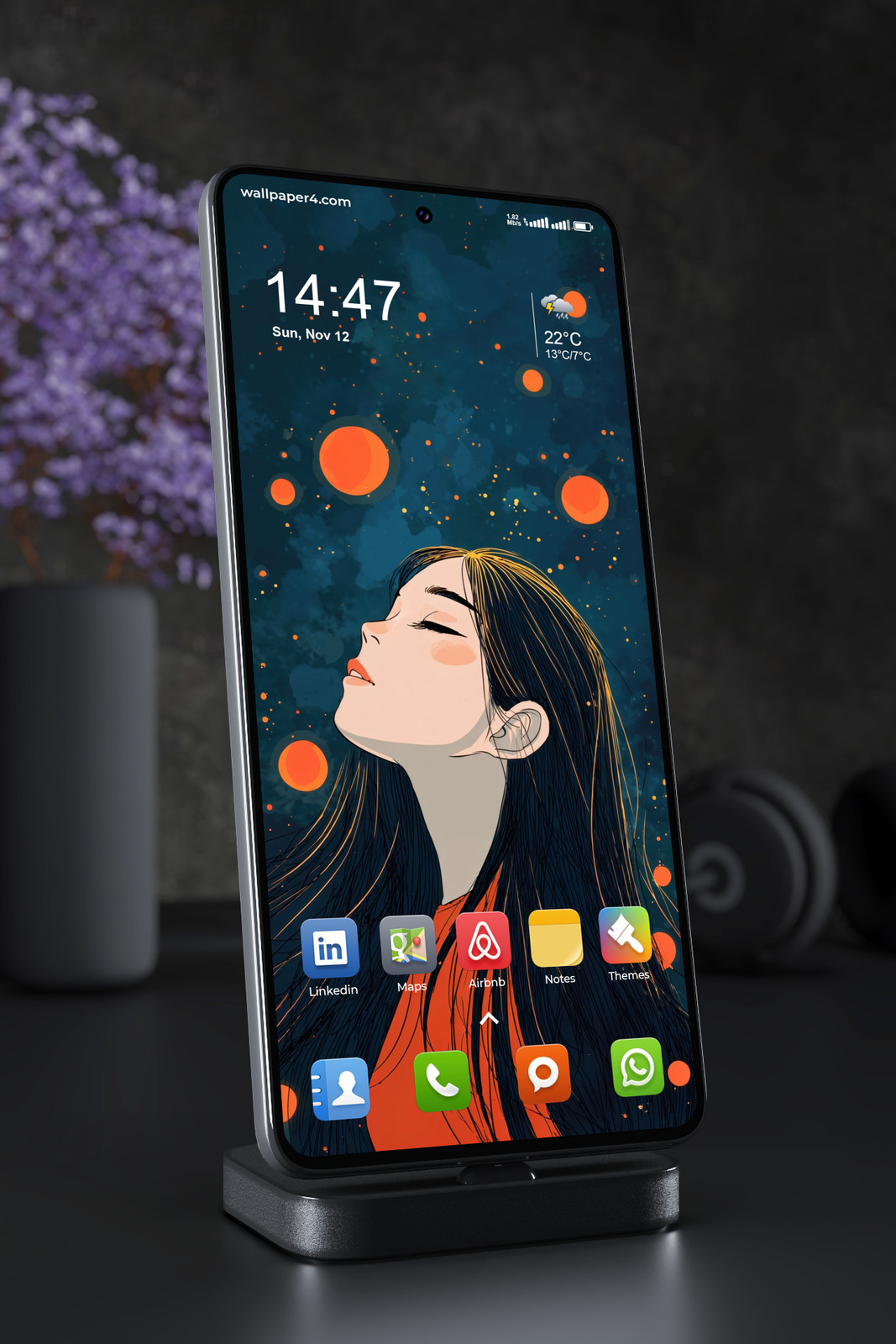 Mobile Wallpaper 7129 - Cosmic Dreamer Under Glowing Orange Planets