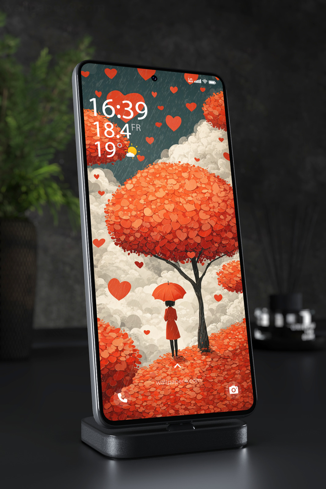 Phone Wallpaper 7143 - Autumn Love in the Rain Under an Orange Tree