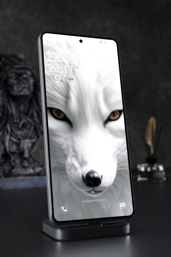 Phone Wallpaper 7152 - Majestic White Wolf with Intense Amber Eyes