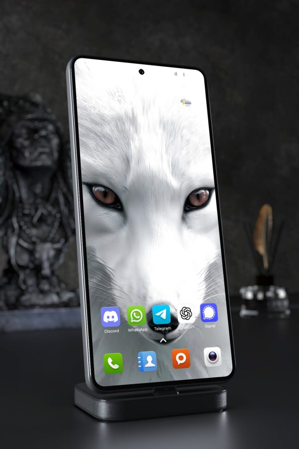 Mobile Wallpaper 7152 - Majestic White Wolf with Intense Amber Eyes