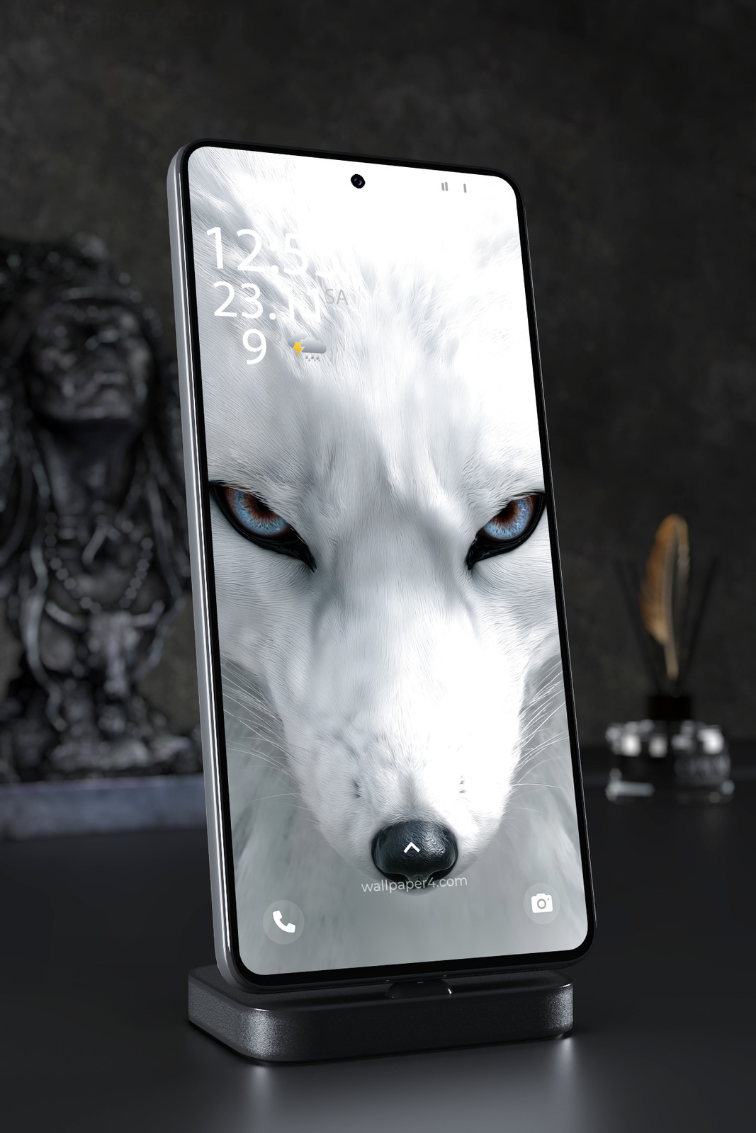 Mobile Wallpaper 7152 - Majestic White Wolf with Intense Amber Eyes