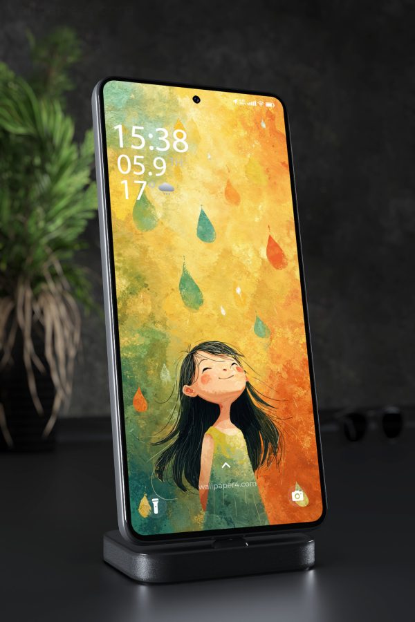 Phone Wallpaper 7156 - Colorful Rainy Day Girl Watercolor Illustration