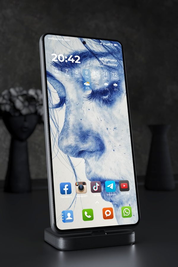 Phone Wallpaper 7166 - Serene Blue Ink Portrait of a Woman