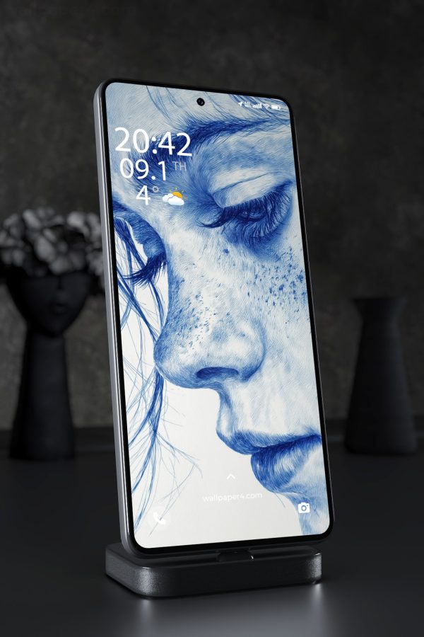 Mobile Wallpaper 7166 - Serene Blue Ink Portrait of a Woman