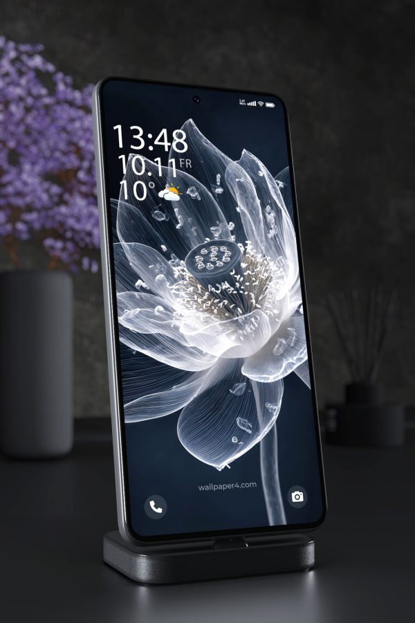 Phone Wallpaper 7183 - Luminous Crystal Lotus in Midnight Blue