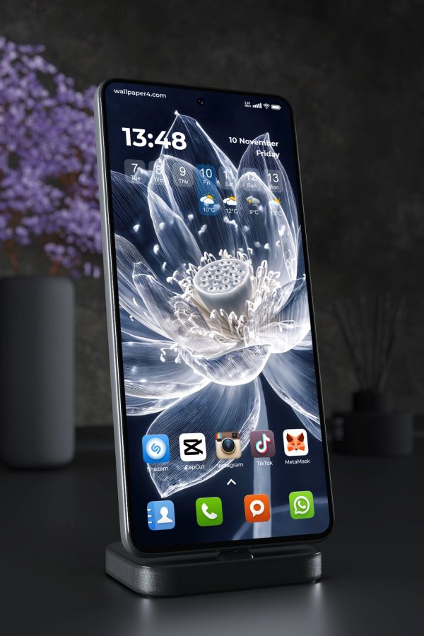 Mobile Wallpaper 7183 - Luminous Crystal Lotus in Midnight Blue