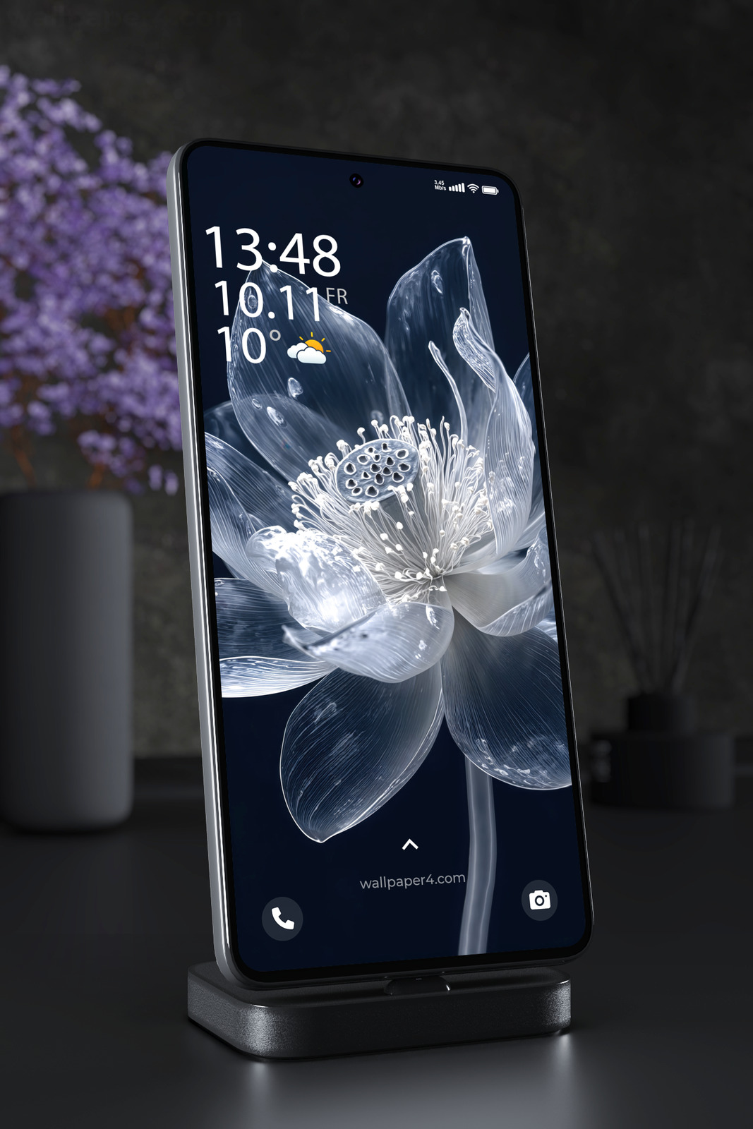 Mobile Wallpaper 7183 - Luminous Crystal Lotus in Midnight Blue