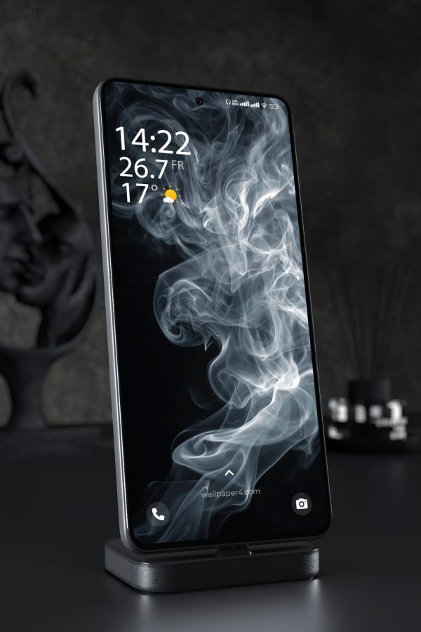 Phone Wallpaper 7231 - Abstract White Smoke on a Deep Black Background