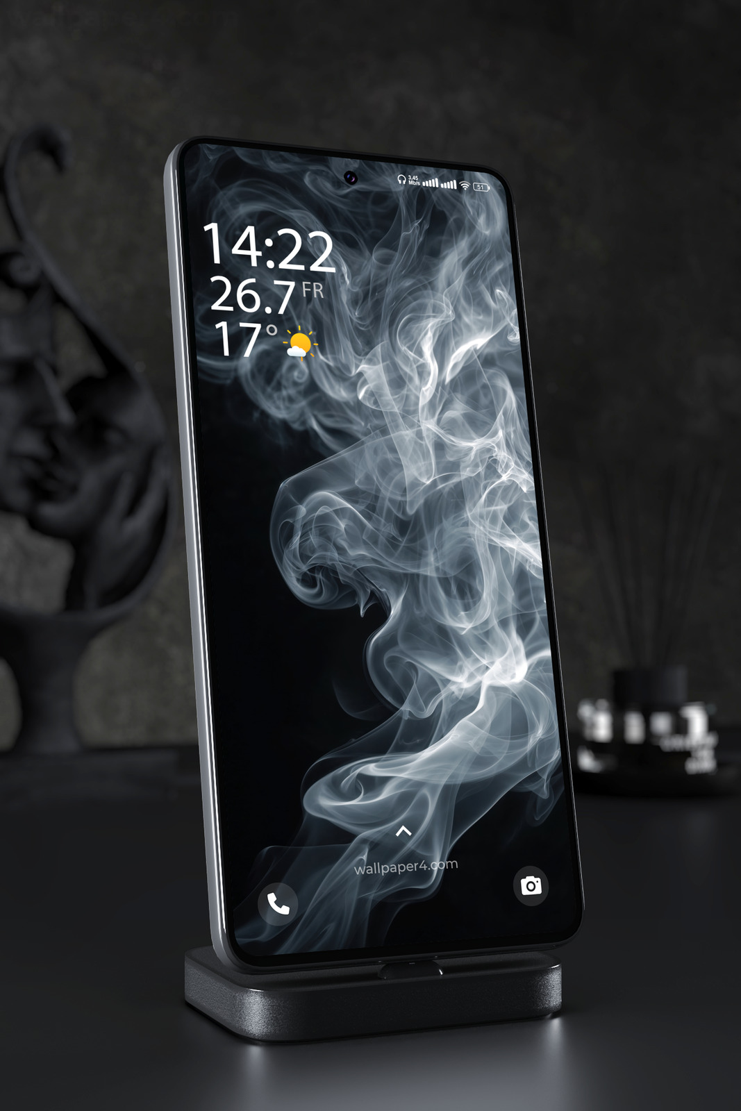 Phone Wallpaper 7231 - Abstract White Smoke on a Deep Black Background