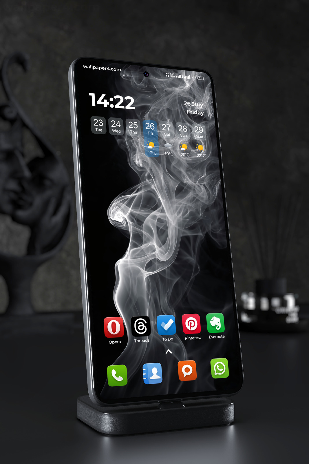Mobile Wallpaper 7231 - Abstract White Smoke on a Deep Black Background