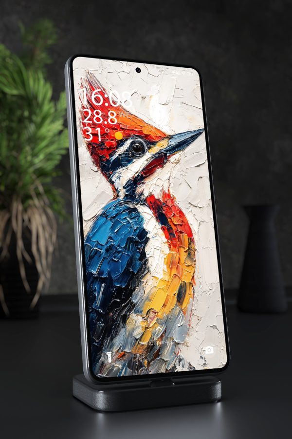 Phone Wallpaper 7253 - Colorful Woodpecker Textured Oil Painting