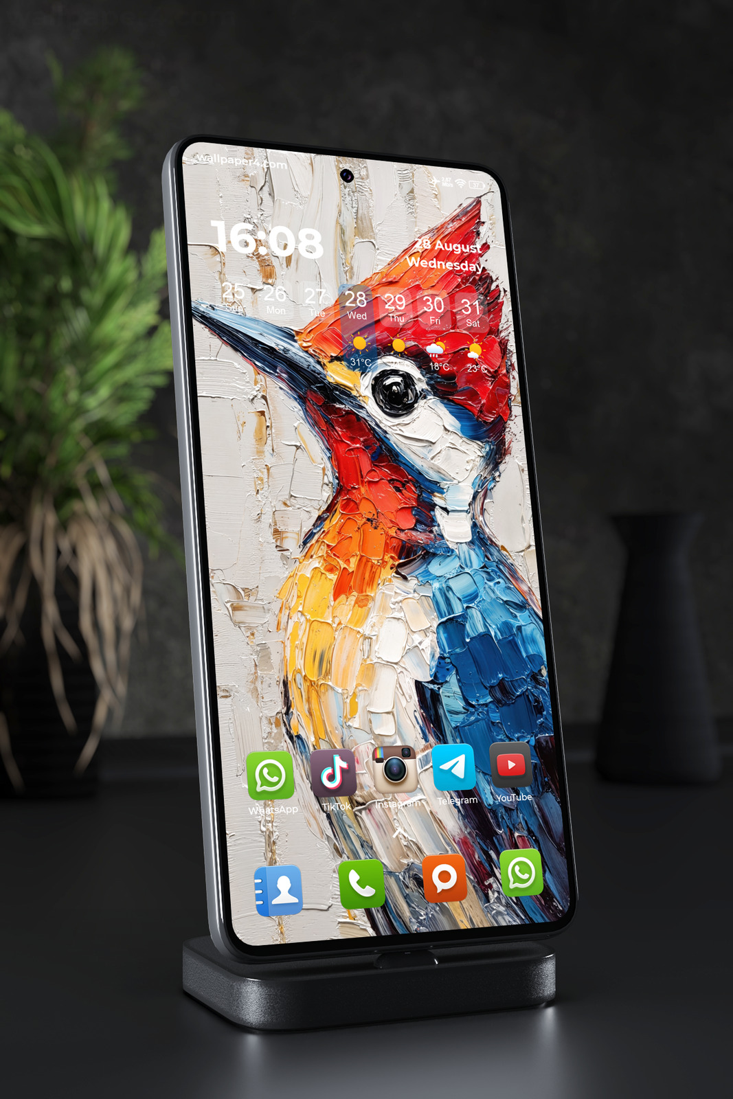 Mobile Wallpaper 7253 - Colorful Woodpecker Textured Oil Painting