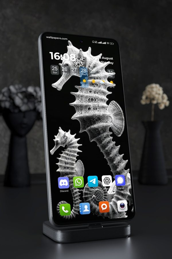 Phone Wallpaper 7263 - Monochrome Seahorses in Intricate X-Ray Style
