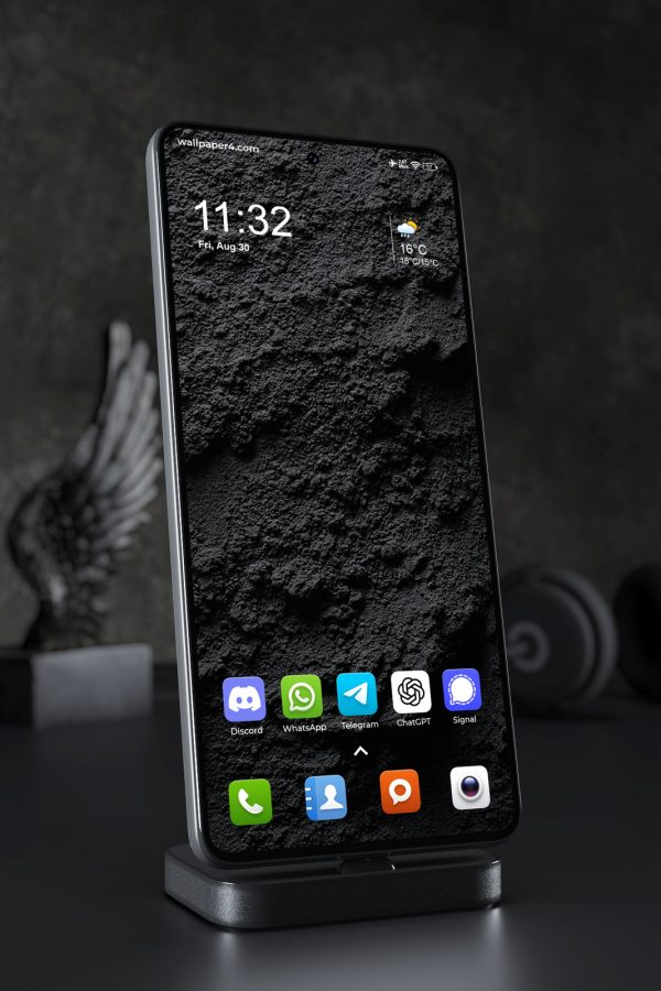 Phone Wallpaper 7266 - Dark Black Stone Texture with Rugged Detail