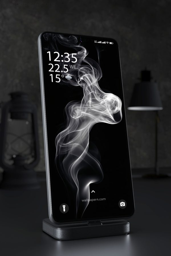 Phone Wallpaper 7295 - Abstract White Smoke on Deep Black Background