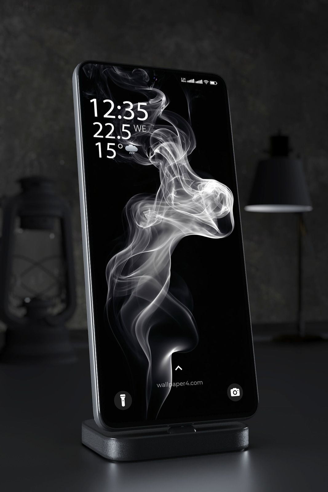Phone Wallpaper 7295 - Abstract White Smoke on Deep Black Background