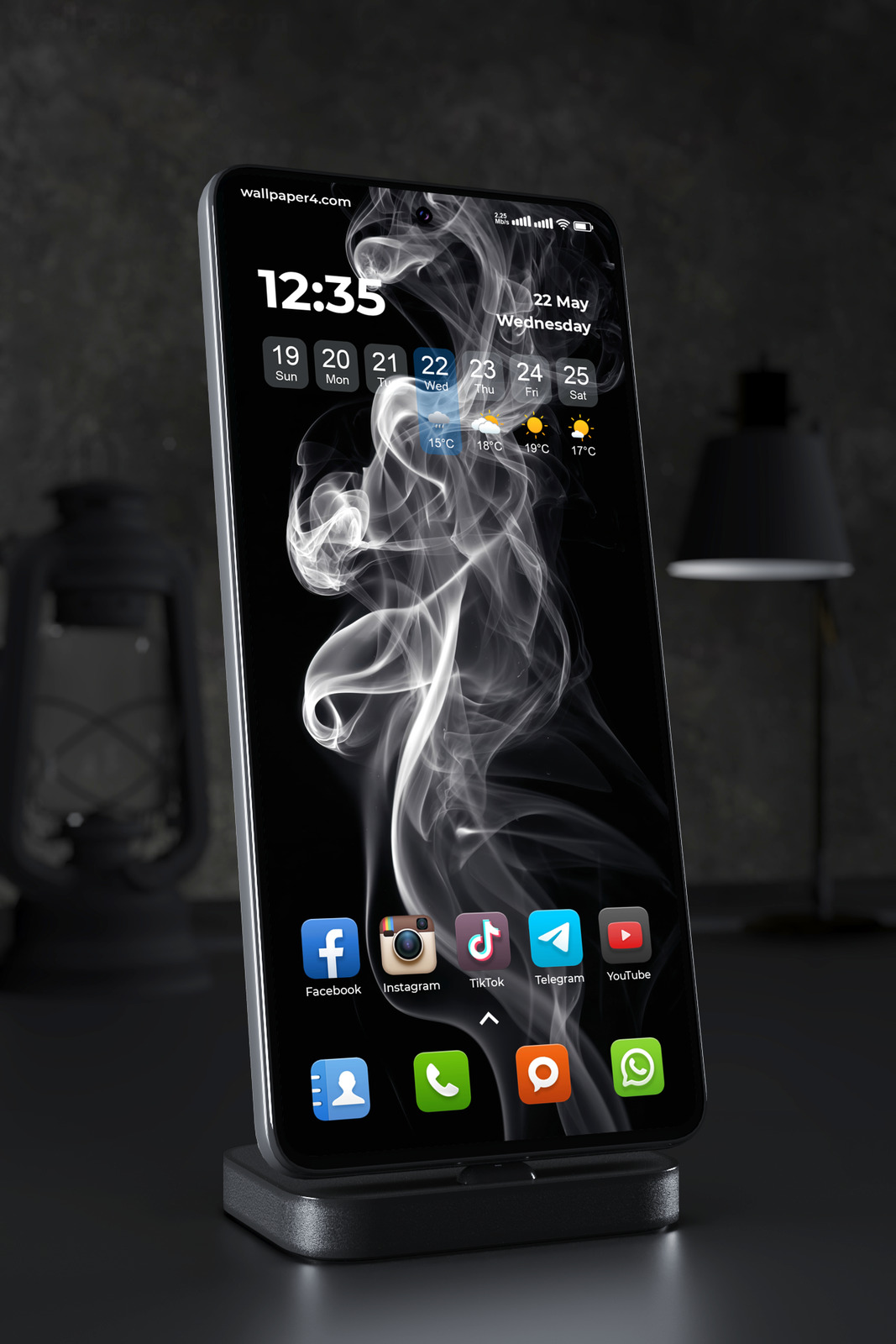 Mobile Wallpaper 7295 - Abstract White Smoke on Deep Black Background