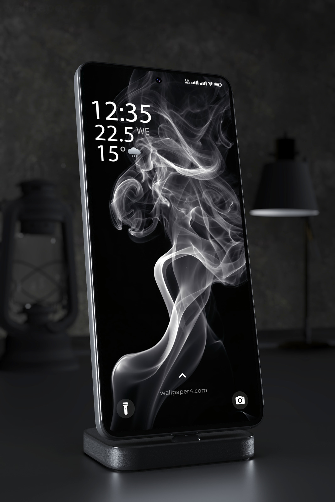 Mobile Wallpaper 7295 - Abstract White Smoke on Deep Black Background