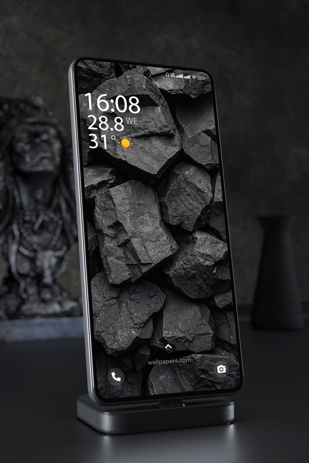 Phone Wallpaper 7300 - Dark Black Coal Rocks Abstract Texture