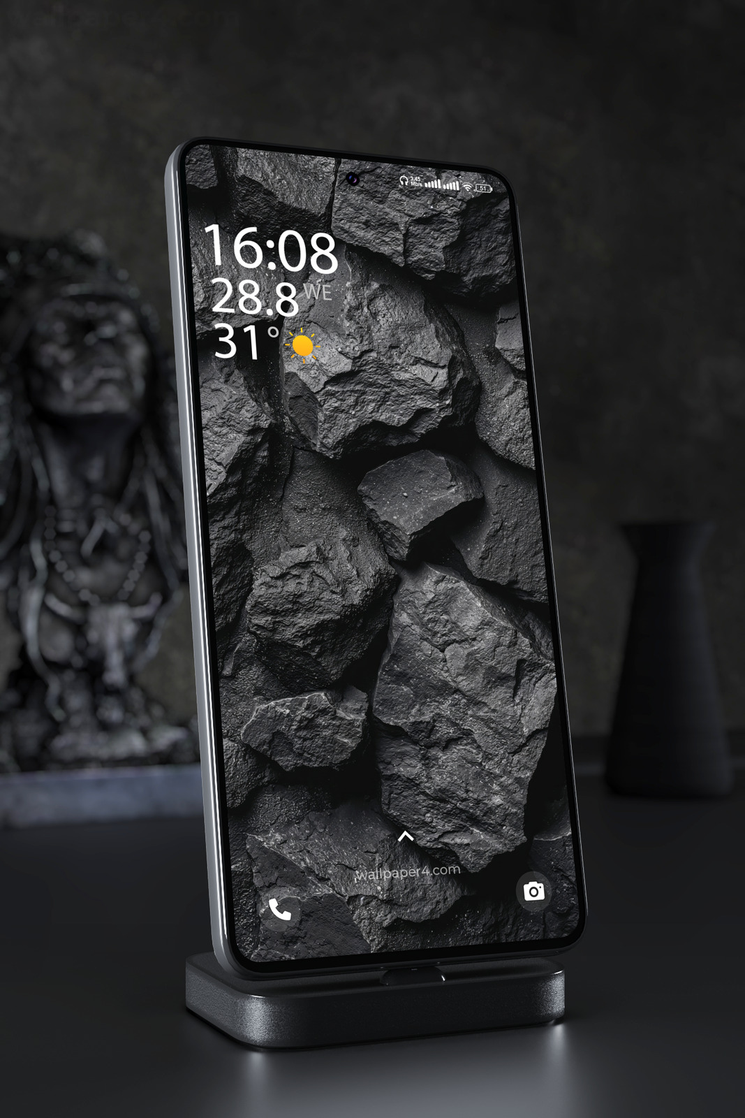 Mobile Wallpaper 7300 - Dark Black Coal Rocks Abstract Texture