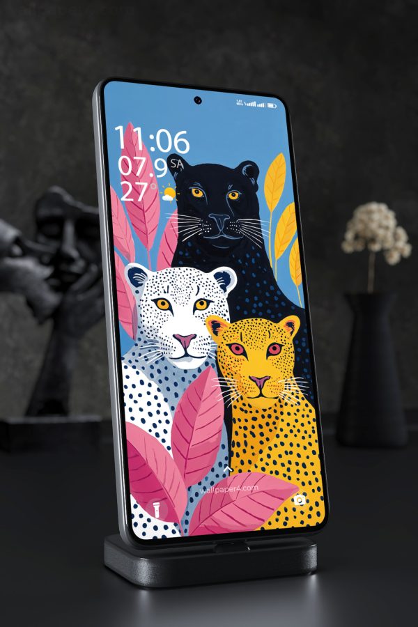 Mobile Wallpaper 7307 - Colorful Wild Cats in a Tropical Jungle